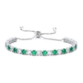 Bracelet tennis avec zircons verts et blancs et un fermoir coulissant réglable - Cordon de Serrage Réglable / Or Blanc + Blanc & Vert