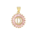 Macro shot of letter D pendant with pink baguette zircons and white pave-set diamonds - Gold D