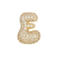Macro shot of 18k gold plated bubble letter E pendant encrusted with sparkling cubic zirconia - Letter E Pendant