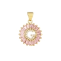 Macro view of gold-plated pendant G with pink baguette stones and pavé zircons - Gold G