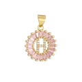 Close-up of pink crystal halo pendant with gold letter H and sparkling white zircon detail - Gold H
