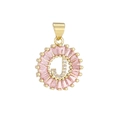 Detailed close-up of a gold pendant featuring a pink crystal border and diamond-set letter J - Gold J