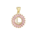 Macro detail of the letter L pendant with pink zircon border and gold plating - Gold L