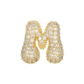 Close-up of 18k gold bubble M letter pendant with micro-paved sparkling zircon stones - Letter M Pendant