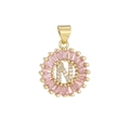 Detailed macro view of gold letter N pendant with pink zircons and crystal stones - Gold N