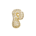 Detail view of 18k gold bubble letter P pendant featuring shimmering CZ pave setting - Letter P Pendant
