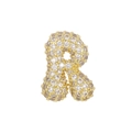 Macro detail of 18k gold plated balloon letter R pendant with pave-set zircon stones - Small Letter / Letter R Pendant