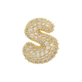 Macro shot of 18k gold bubble letter S pendant with pavé cubic zirconia setting - Letter S Pendant