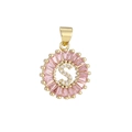 Detailed macro of gold plated letter S pendant with pink stones and zircons - Gold S