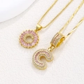 Pink gemstone letter C pendant necklace in gold finish with micro-pave zircons - Gold C