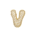 Close-up of 18k gold bubble letter V pendant with micro-paved sparkling zircon stones - Letter V Pendant
