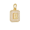 Gouden rechthoekige letter B hanger met zirkonia pavézetting en bovenste ring - Gouden Letter B Hanger Zonder Ketting