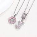 Pink emerald cut letter J pendant necklace set in silver with white cubic zirconia stones - Silver J