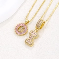 Pink baguette crystal letter I pendant and round charm in gold-plated cubic zirconia - Gold I