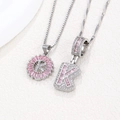 Pink zircon letter K pendant necklace set with silver chain for women jewelry - Silver K