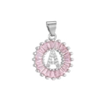 Silver letter A pendant necklace with pink baguette crystals and pavé zircon stones - Silver A