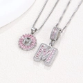 Pink baguette zircon letter M necklaces with iced out pavé setting in silver finish - Silver M