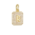 Detailopname van vergulde letter R-hanger met fonkelende pavé-gezette zirkonia-stenen - Gouden Letter R Hanger Zonder Ketting