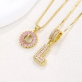 Pink gemstone letter L necklaces set with gold plating and cubic zirconia stones - Gold L