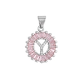 Silver-plated letter Y pendant with pink rectangular crystals and white pavé zircons - Silver Y