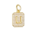 Detailopname van 18K gouden hanger letter U met witte zirkonia in micro-pave zetting - Gouden Letter U Hanger Zonder Ketting