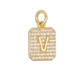 Detail van een gouden rechthoekige hanger met zirkonia en hoofdletter V - Gouden Letter V Hanger Zonder Ketting
