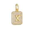 Detailopname van een gouden rechthoekige letter X hanger met witte zirkoniasteentjes - Gouden Letter X Hanger Zonder Ketting