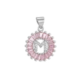 Pink baguette zircon paved letter M pendant necklace with white stones in silver finish - Silver M