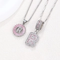 Silver letter R necklace with pink baguette crystals and sparkling zircon accents - Silver R