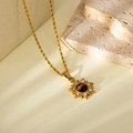 Vintage sunburst pendant necklace with tiger eye stone and gold rope chain details - Sunflower Style (HC411)