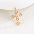 Elegant gold cross pendant necklace featuring six square pink cubic zirconia stones - Pendant Only (Without Chain) / Pink (April)