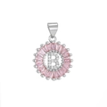 Pink rectangular zircon necklace featuring a crystal letter B pendant in silver finish - Silver B