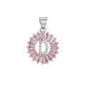 Pink gemstone iced out letter D necklace with silver plating and zircon crystal inlay - Silver D