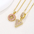 Pink iced out V-letter pendant necklace with round pink zircon and gold plating - Gold V