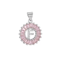 Pink baguette-cut and white zircon pave-set letter F pendant necklace in silver finish - Silver F