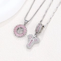 Silver plated necklace set with pink zircon letter Y pendants and iced out details - Silver Y
