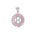 Silver-tone necklace with letter H pendant featuring pink crystals and pavé zircon stones - Silver H