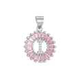 Pink zircon letter I flower wreath pendant in silver finish with pavé crystal inlay - Silver I