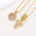 Golden necklace with pink zircon Letter Y pendant featuring baguette crystals and pave setting - Gold Y
