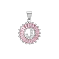 Pink rectangular gemstone letter J pendant with white micro zircons in silver finish - Silver J