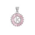 Pink baguette crystal and diamond pave letter K pendant necklace in silver plating - Silver K