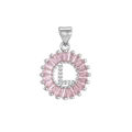 Pink baguette-cut letter L pendant in silver finish with pavé set white zircon stones - Silver L