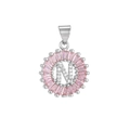 Letter N pendant with pink emerald-cut stones and white zircon in silver finish - Silver N