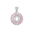 Pink gemstone petal pendant with white zircon center in silver finish necklace - Silver O