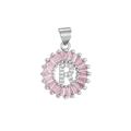 Pink gemstone halo necklace with silver-toned letter R pendant and cubic zirconia - Silver R