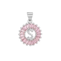 Silver-toned letter S pendant with pink baguette stones and sparkling white zircons - Silver S-Shape