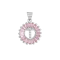 Pink baguette zircon halo necklace featuring a crystal-encrusted letter T pendant - Silver T