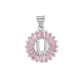 Silver pendant necklace with iced-out pink baguette gems and letter U zircon detail - Silver U