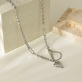 Silver paperclip chain necklace featuring a solid heart pendant in a minimalist style - Silver Heart Necklace (HC6097)
