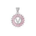 Pink baguette zircon V-letter necklace pendant in silver-plated copper with micro-pave - Silver V